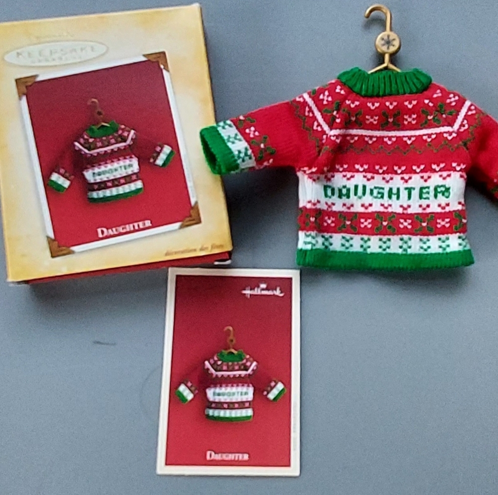 Hallmark Daughter 2004 Christmas Winter Sweater Hanger Yarn Keepsake Ornament